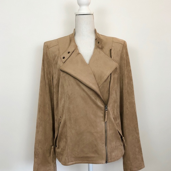 Adrienne Vittadini Tan Faux Suede ZIP up Jacket - Picture 5 of 8